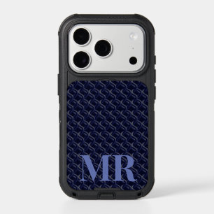 Custom Initial Large Modern Blue Lattice Rubber iPhone 17 Pro Case