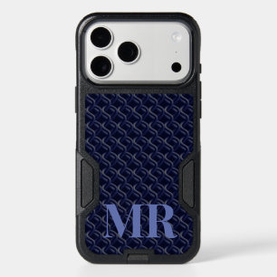 Custom Initial Large Modern Blue Lattice Rubber iPhone 17 Pro Max Case