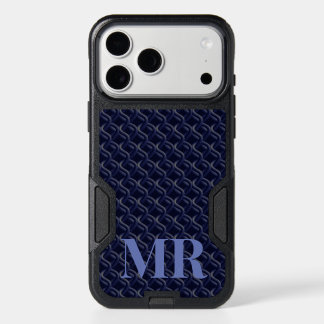 Custom Initial Large Modern Blue Lattice Rubber iPhone 17 Pro Max Case