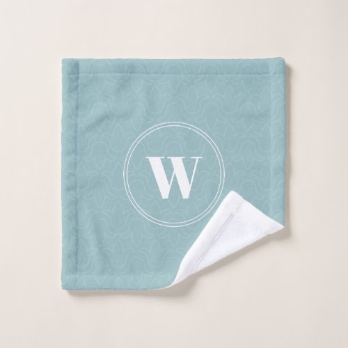 Custom initial letter monogram light blue floral wash cloth