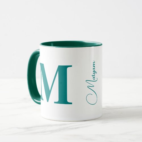Custom Initial Letter Name | Modern Teal Monogram Mug
