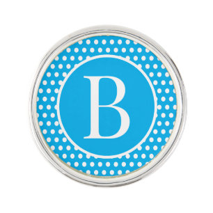 Custom initial letter Polka Dot Blue Lapel Pin