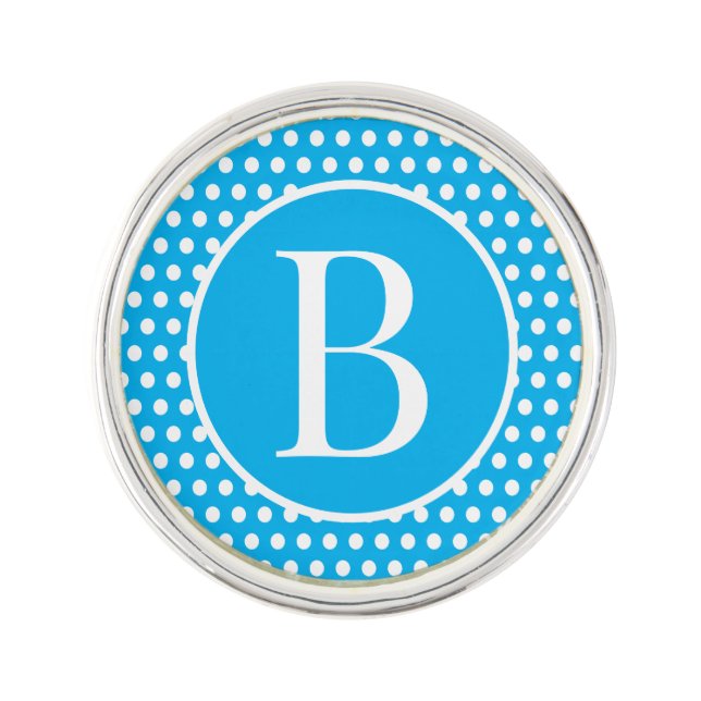 Custom initial letter Polka Dot Blue Lapel Pin (Front)
