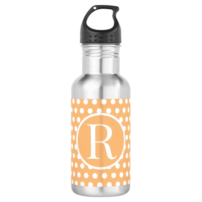Custom initial letter Polka Dot Light Orange Stainless Steel Water Bottle (Front)