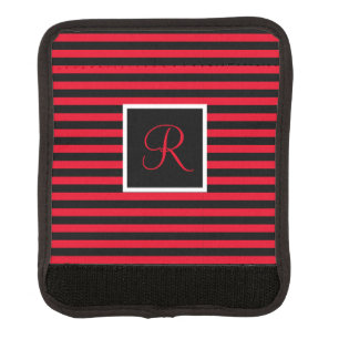 Custom Initial Letter Red and Black Striped Luggage Handle Wrap
