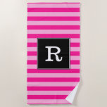 [ Thumbnail: Custom Initial + Light Pink & Deep Pink Stripes Beach Towel ]