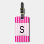 [ Thumbnail: Custom Initial + Light Pink & Deep Pink Stripes Luggage Tag ]