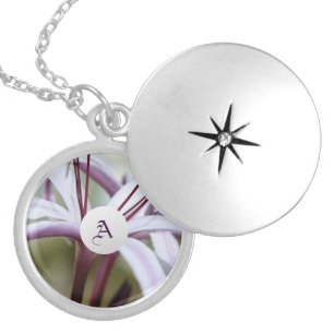 Custom Initial Lily Flower Monogram Art Silver Plated Necklace