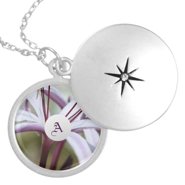 Custom Initial Lily Flower Monogram Art Silver Plated Necklace (Front)