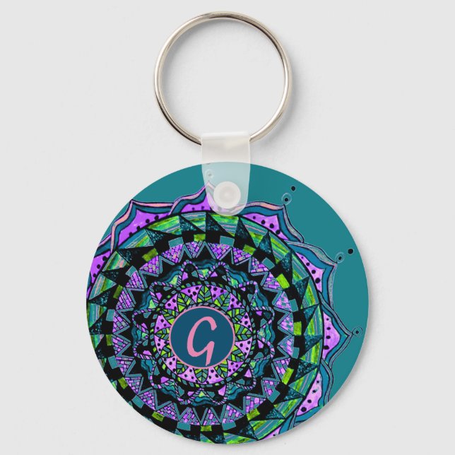Custom Initial Mandala Design Keychain (Front)