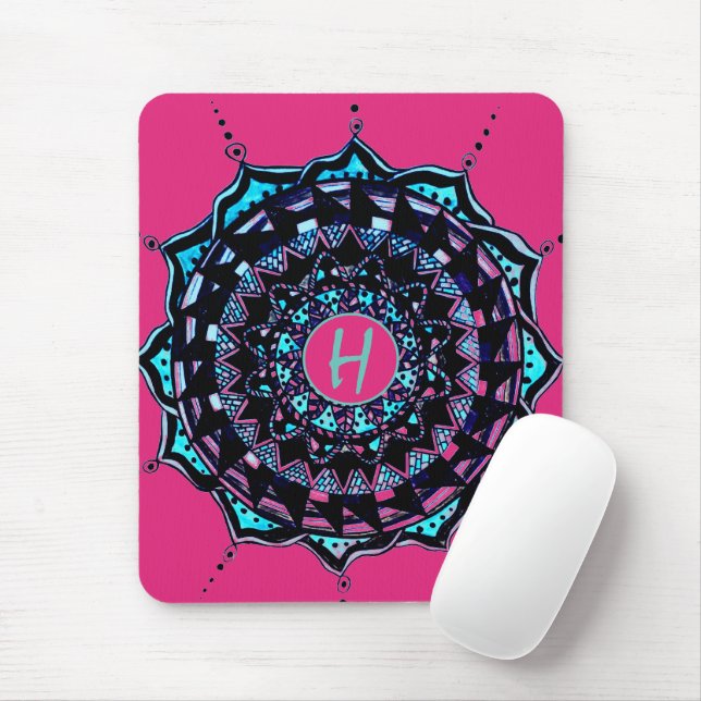 Custom Initial Mandala Design Mouse Pad (With Mouse)