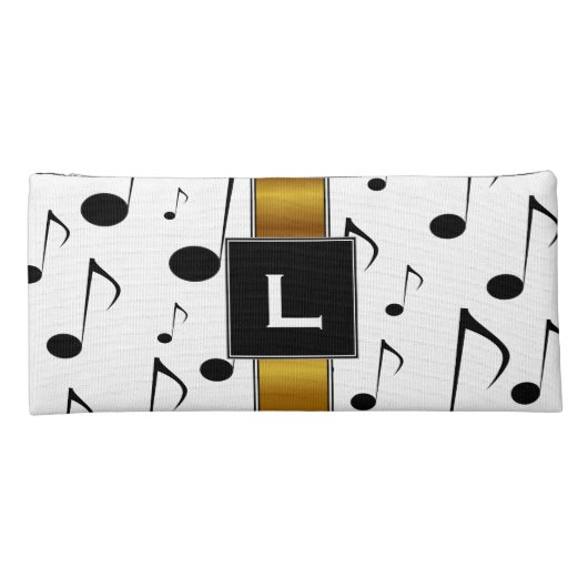 Custom Initial + Many Musical Notes Pattern Pencil Case (Back)