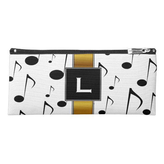 Custom Initial + Many Musical Notes Pattern Pencil Case (Front)