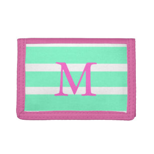 Custom Initial Mint and Pink Stripe Wallet