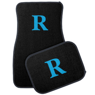 Custom Initial Monogram Black Blue Car Mats