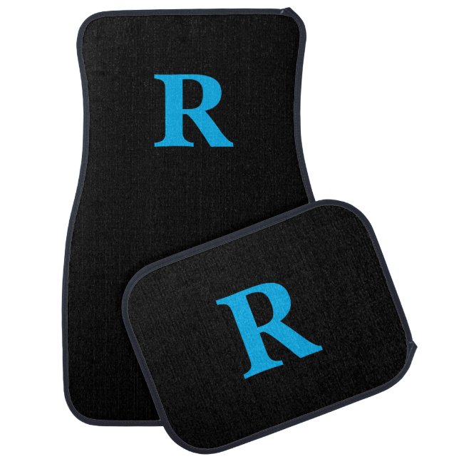 Custom Initial Monogram Black Blue Car Mats (Set)