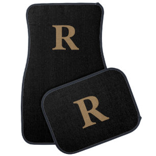Custom Initial Monogram Black Gold Car Mats 