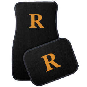 Custom Initial Monogram Black Orange Car Mats