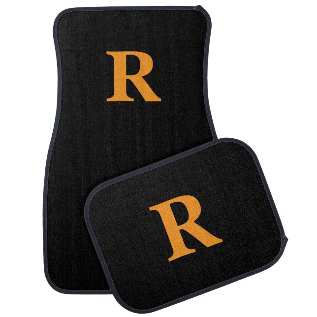 Custom Initial Monogram Black Orange Car Mats (Set)