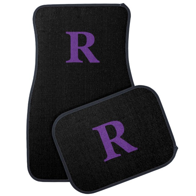 Custom Initial Monogram Black Purple Car Mats (Set)