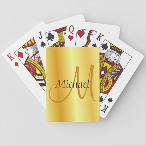 Custom Initial Monogram Elegant Faux Gold Template Playing Cards