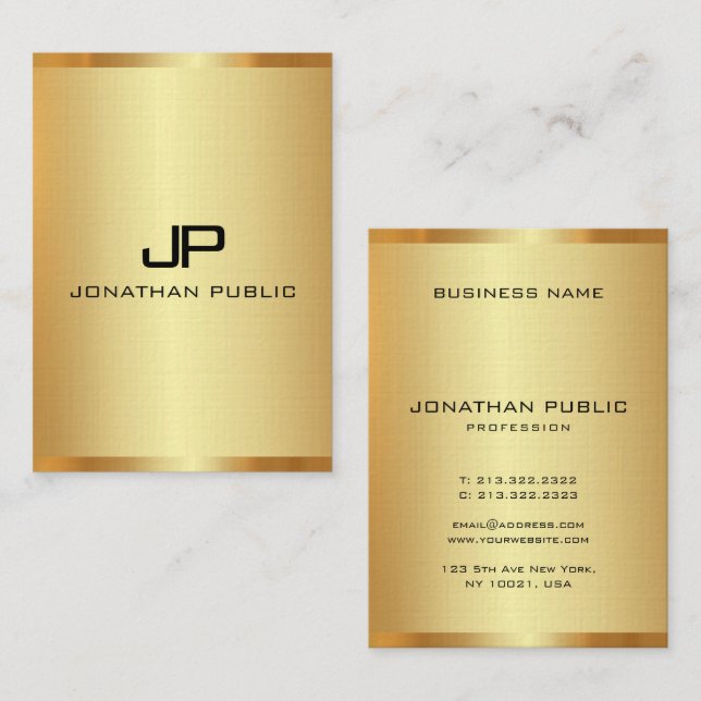 Custom Initial Monogram Elegant Faux Gold Vertical Business Card (Front/Back)