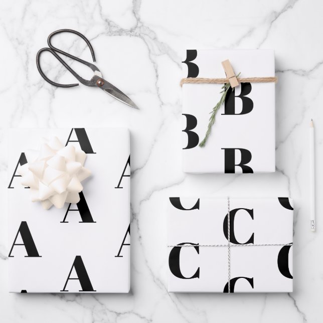 Custom Initial monogram Letter black white chic Wrapping Paper Sheets (Front)