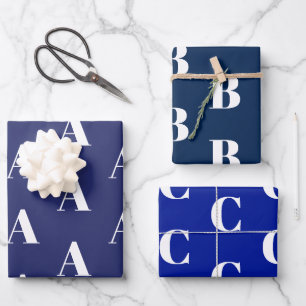 Custom Initial monogram Letter navy blue shades Wrapping Paper Sheets