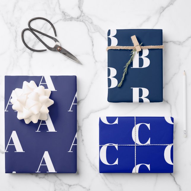 Custom Initial monogram Letter navy blue shades Wrapping Paper Sheets (Front)