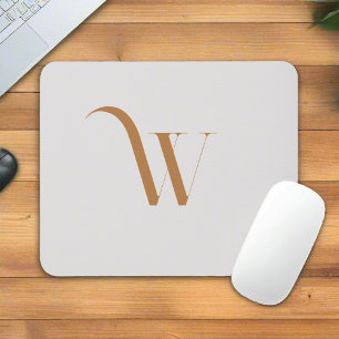 Custom Initial Monogram Name Classy Brown Script Mouse Pad