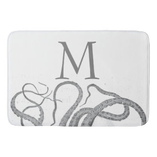 Custom initial monogram nautical octopus kraken bathroom mat