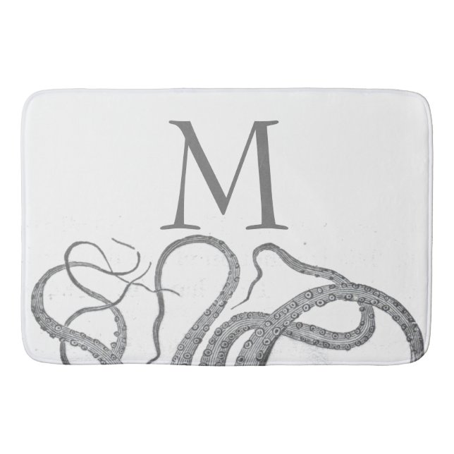 Custom initial monogram nautical octopus kraken bathroom mat (Front)