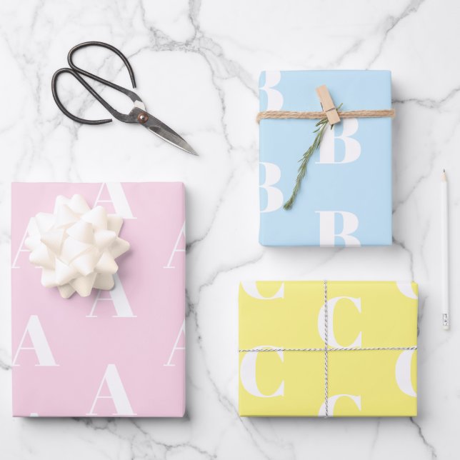 Custom Initial monogram pastel shades cute Wrapping Paper Sheets (Front)