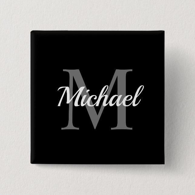 Custom Initial Monogram Script Name Square Button (Front)