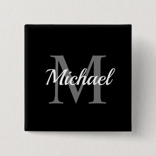 Custom Initial Monogram Script Name Square Button