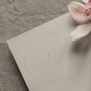Custom Initial Monogram Script Return Address Embosser