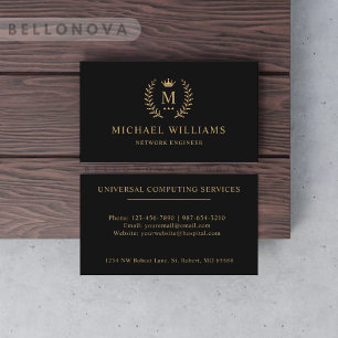 Custom Initial & Name Black And Gold Monogrammed Business Card