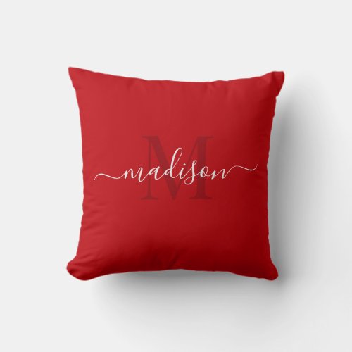 Custom Initial  Name Dark Crimson Red Color Throw Pillow