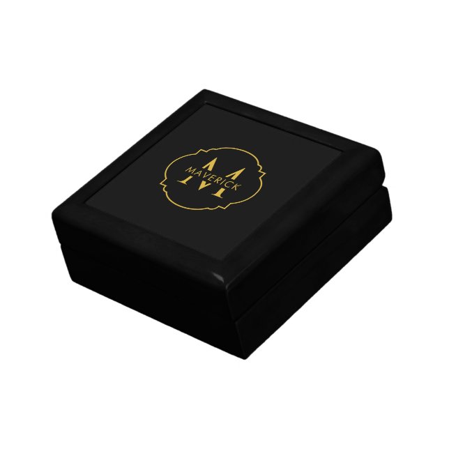 Custom Initial Name Elegant Black Gift Box (Side)