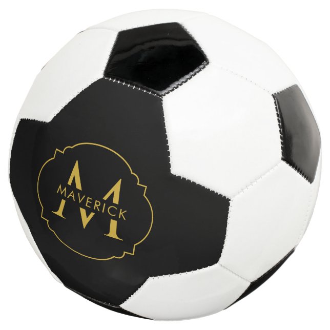 Custom Initial Name Elegant Modern Black Soccer Ball (Three Quarter)
