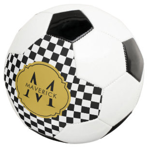 Custom Initial Name Elegant Modern Black Soccer Ball