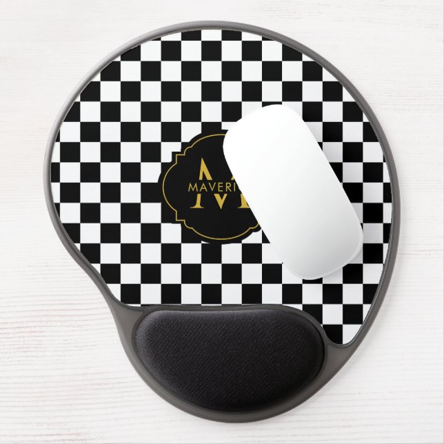 Custom Initial Name Elegant Stylish Grid Pattern Gel Mouse Pad (Left Side)