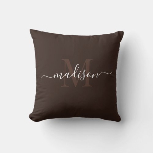 Custom Initial  Name Espresso Brown Color  Throw Pillow