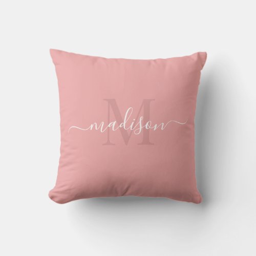 Custom Initial  Name Hot Coral Pink Color  Throw Pillow