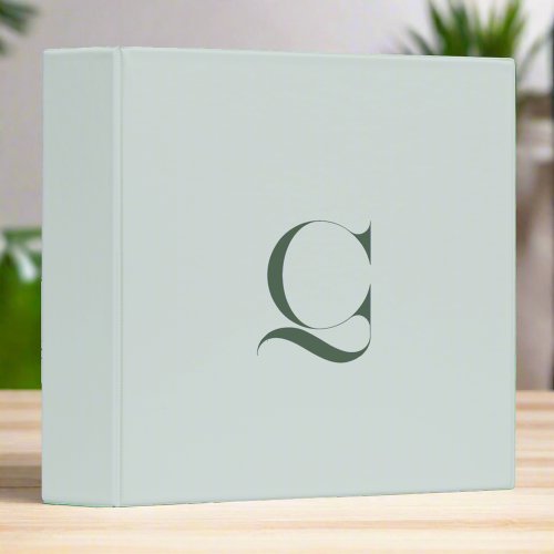 Custom Initial Name l Clean Sage Green Typography 3 Ring Binder
