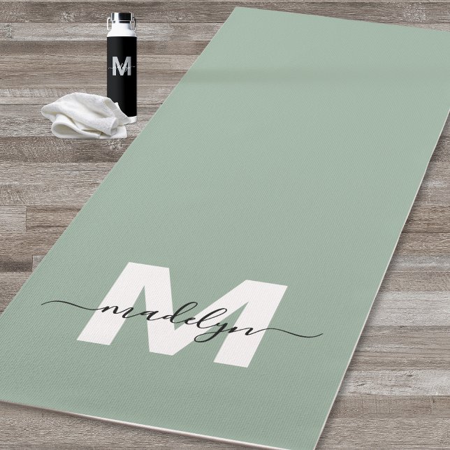 Custom Initial Name Monogram Sage Green Yoga Mat (Custom Initial Name Monogram Sage Green Yoga Mat)
