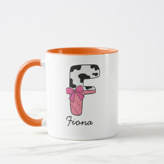 Custom Initial Name Mug | Pink Cow Letter  F