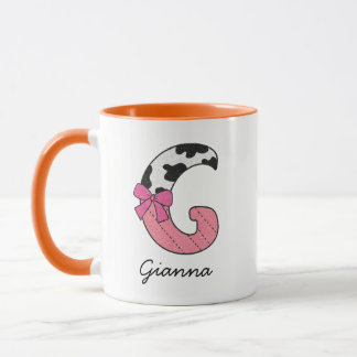 Custom Initial Name Mug | Pink Cow Letter  G
