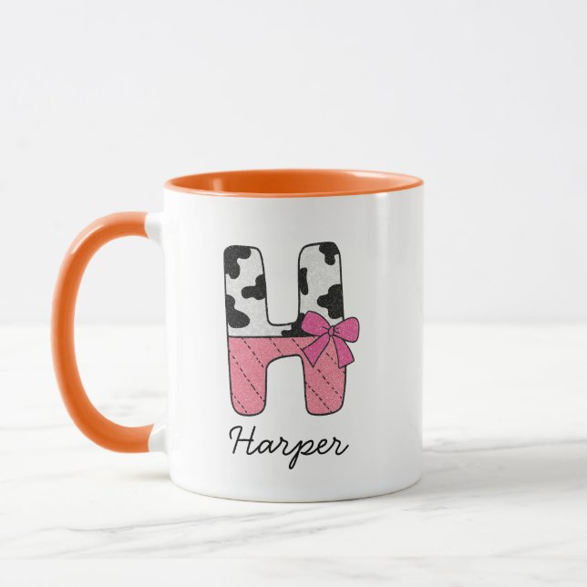 Custom Initial Name Mug | Pink Cow Letter  H (Left)