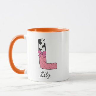 Custom Initial Name Mug | Pink Cow Letter  L